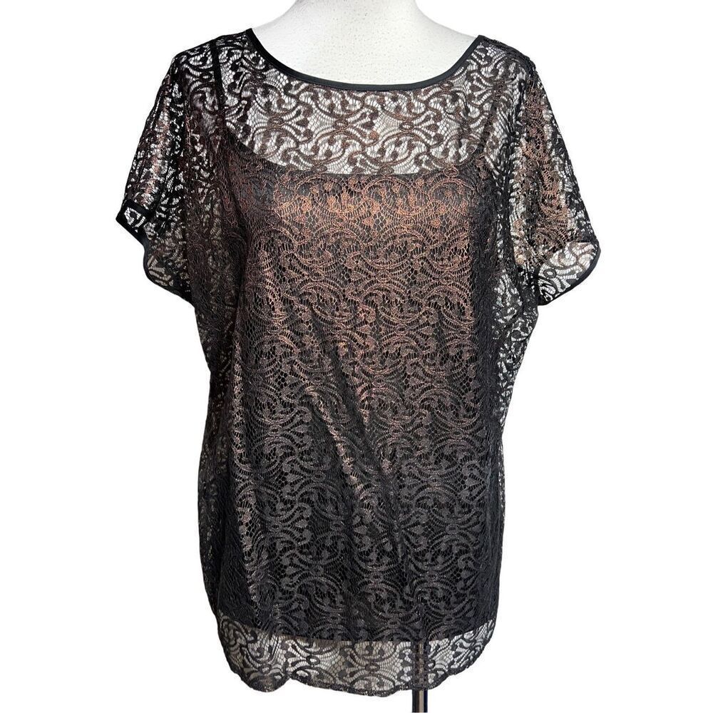 Ann Taylor NWOT Bronze Lace Short Sleeve Blouse with Tank Size M